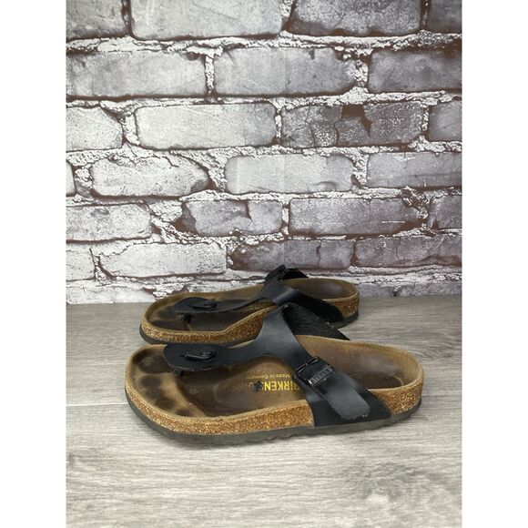Birkenstock Shoes - Birkenstock Gizeh Black Leather Thong Cork Strap Sandals Women Sz 37EU/6.5M US